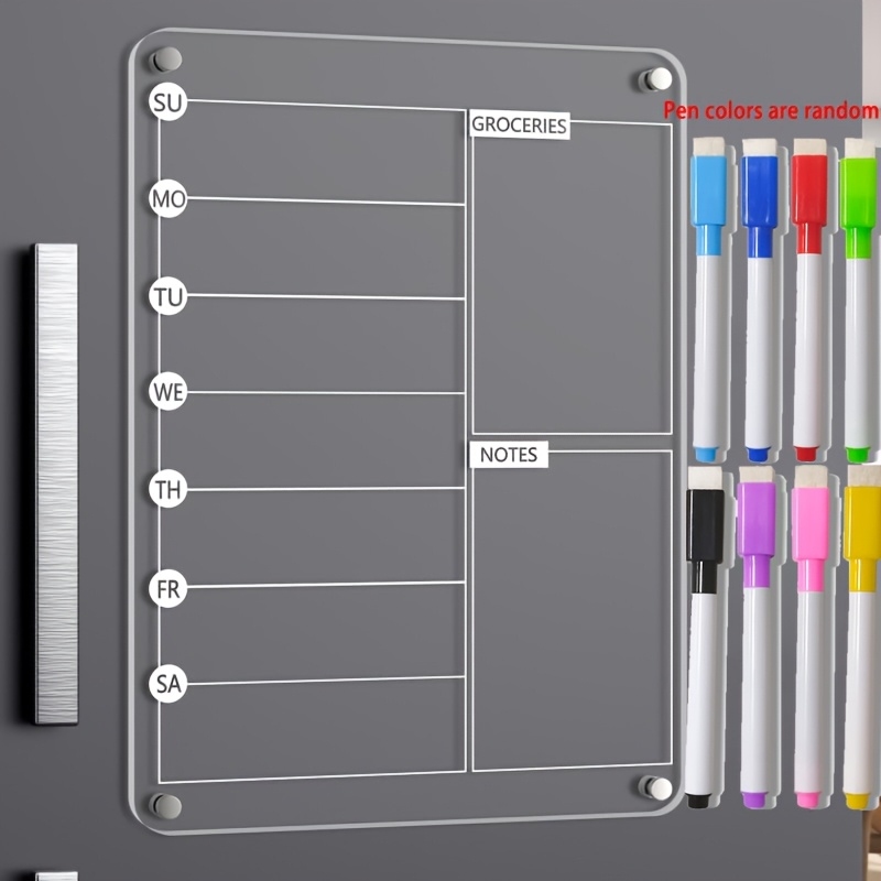 Magnetic Calendar Board - กระดานวางแผนอาหารอะคริลิคแบบแม่เหล็กสำหรับติดตู้เย็นในครัว, กระดานวางแผนปฏิทินรายสัปดาห์แบบใส, กระดานโน้ตติดตู้เย็น