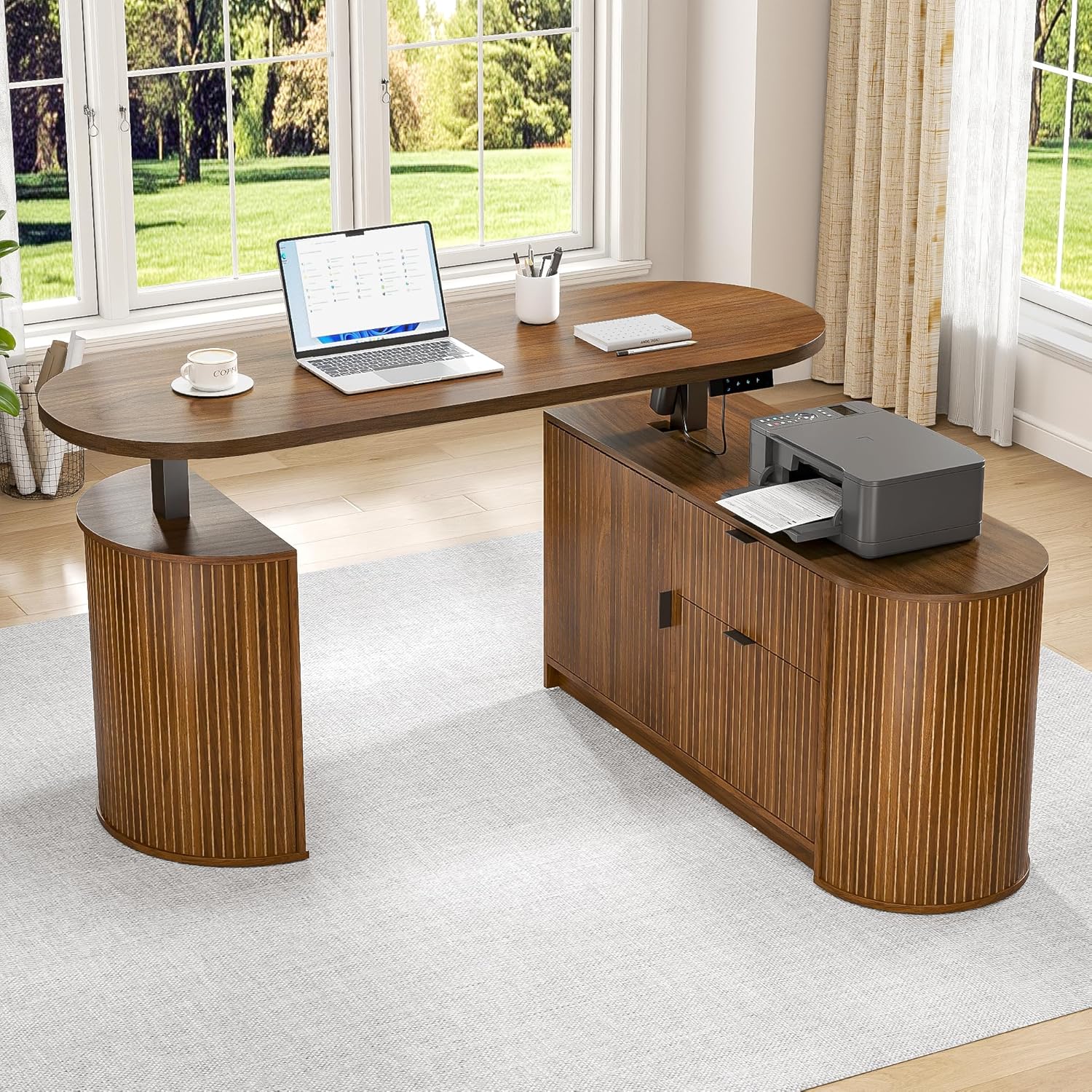Standing Desk Electric - โต๊ะทำงานไฟฟ้าทรงตัวแอลสไตล์มิดเซ็นจูรีโมเดิร์น ขนาด 59 x 47 นิ้ว