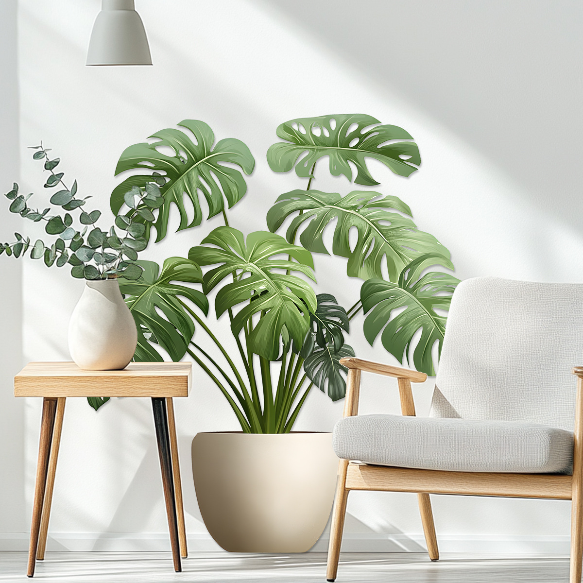 Home Office Wallpaper - 3D สติกเกอร์พืชสีเขียวหม้อผนังตกแต่งสติกเกอร์ไวนิลสําหรับห้องน้ําห้องนั่งเล่นตกแต่งบ้านวอลล์เปเปอร์กันน้ํา