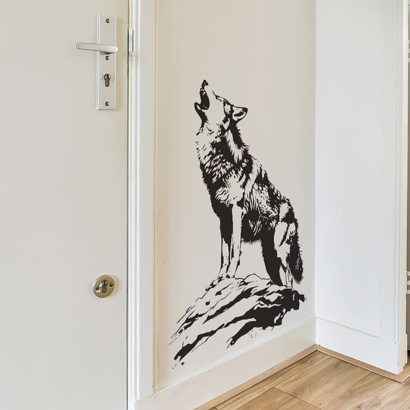 Home Office Wallpaper - สติ๊กเกอร์ติดผนังลายหมาป่าร้องเสียง 3 มิติ สำหรับตกแต่งบ้าน สำนักงาน ห้องต่างๆ