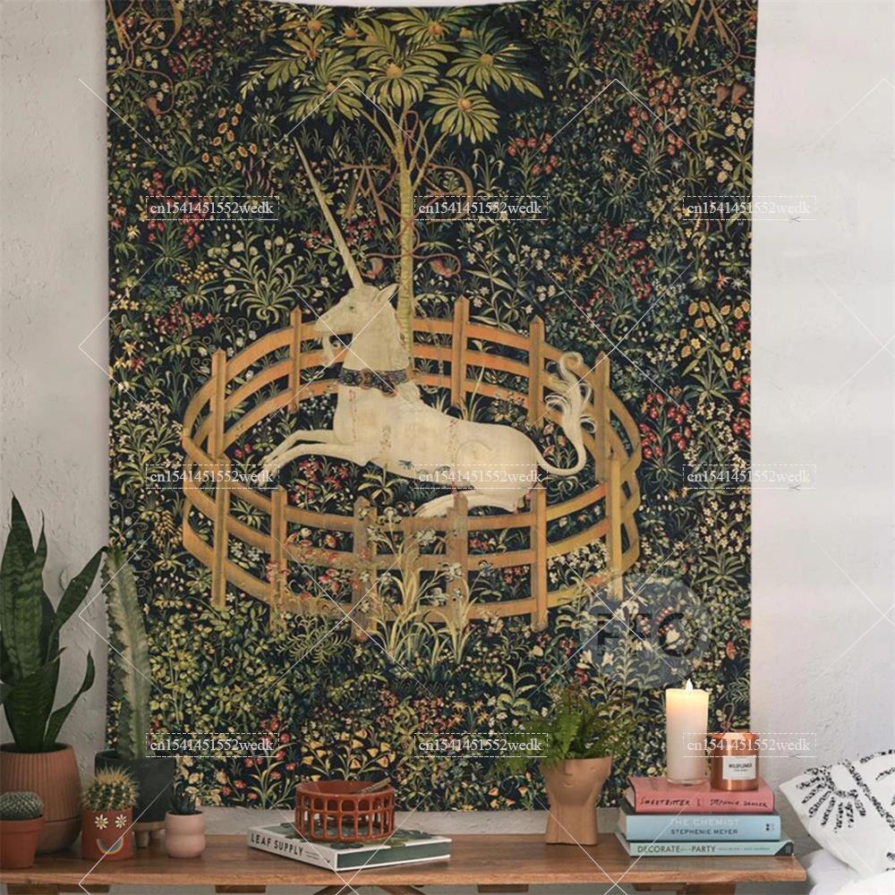 Home Office Yoga Room - ผ้าคลุมติดผนังลายยูนิคอร์นผ้าเช็ดตัวชายหาดเสื่อโยคะปิกนิกตกแต่งบ้านให้สวยงามภาพวาดวินเทจสำหรับห้อง
