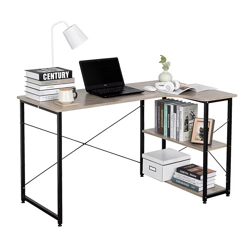 Home Office With Bookshelves - โต๊ะทำงานรูปตัว L พร้อมชั้นวางหนังสือในตัว ตู้ติดผนัง ช่องเก็บสายไฟ ลิ้นชัก