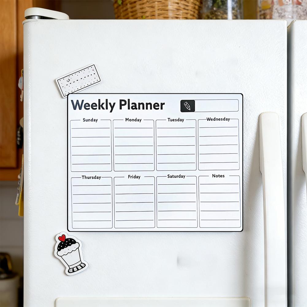 Magnetic Calendar Board - กระดานไวท์บอร์ดแม่เหล็กสำหรับติดตู้เย็น ปฏิทินรายเดือนและแผนงานรายสัปดาห์แบบใช้ซ้ำได้ แผ่นจดบันทึกสไตล์กระดานดำสำหรับข้อความในครัว