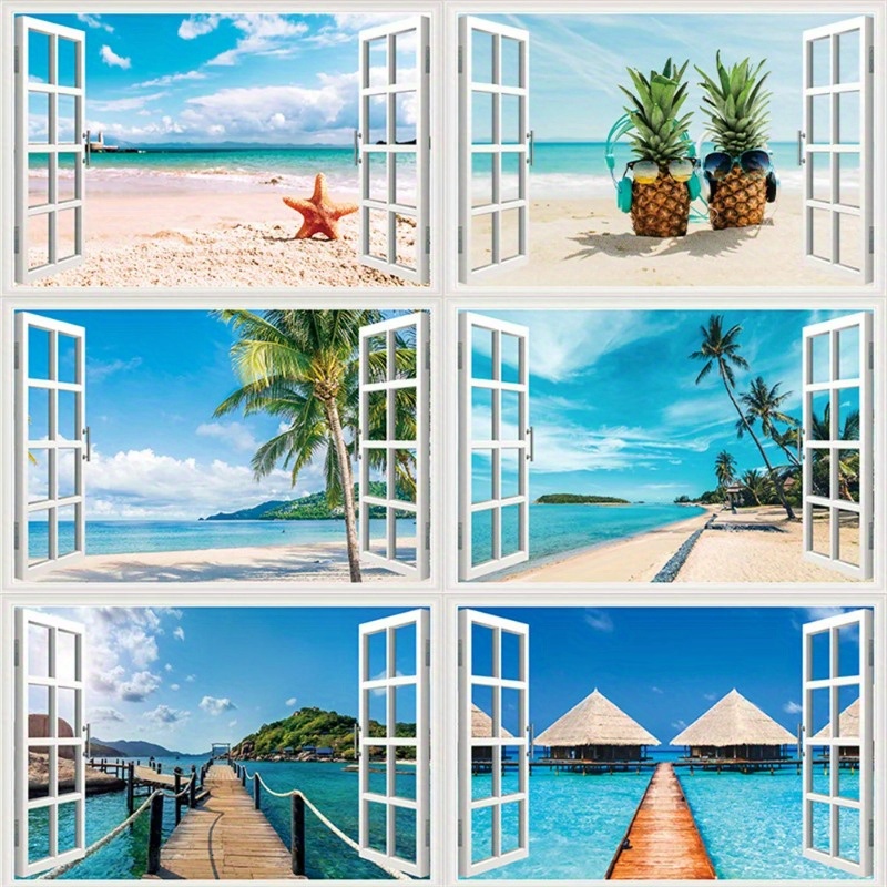 Home Office Wallpaper - 3D สติ๊กเกอร์ติดผนังสติกเกอร์หน้าต่างปลอมซากุระต้นไม้ชายหาดวิวศิลปะบนผนังภาพจิตรกรรมฝาผนังสติ๊กเกอร์ไวนิลวอลล์เปเปอร์สำหรับตกแต่งโฮมออฟฟิศ