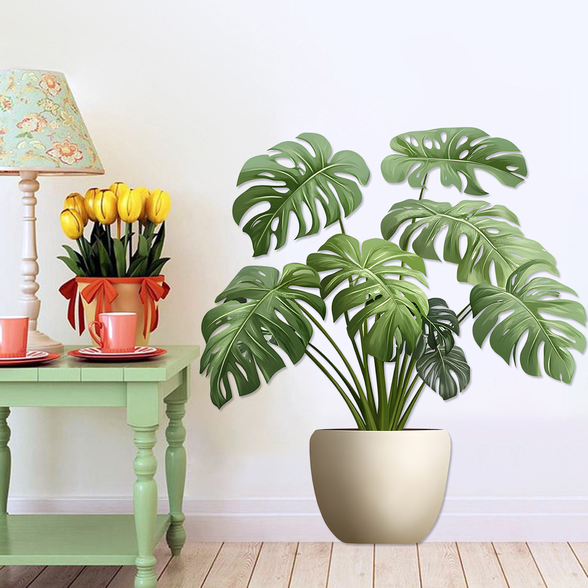 3D สติกเกอร์พืชสีเขียวหม้อผนัง - Home Office Wallpaper บทวิจารณ์และราคา